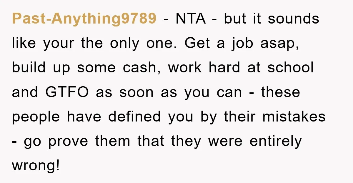 Past-Anything9789 - NTA - but it sounds like your the only one. Get a job asap, build up some cash, work hard at school and GTFO as soon as you...