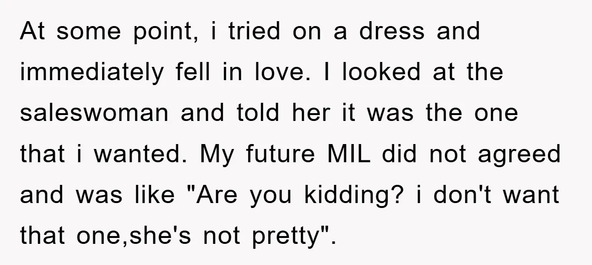 At some point, i tried on a dress and immediately fell in love. I looked at the saleswoman and told her it was the one that i wanted. My future...