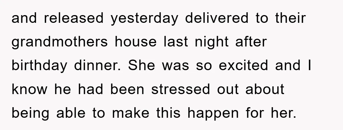 and released yesterday delivered to their grandmothers house last night after birthday dinner. She was so excited and I know he had been stressed out about being able to make...