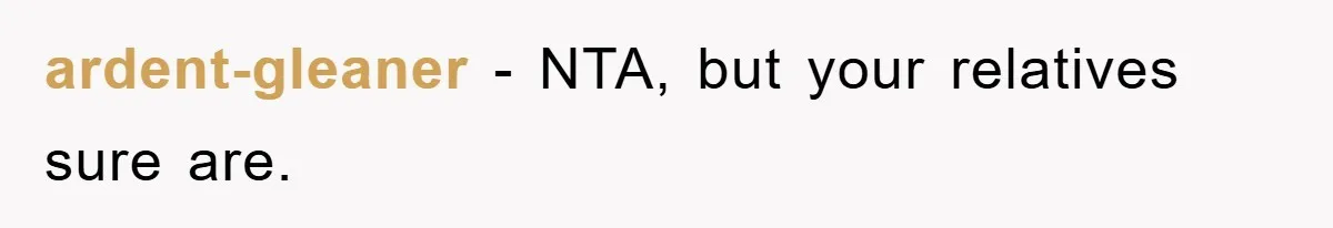 ardent-gleaner - NTA, but your relatives sure are.