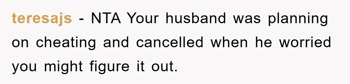 teresajs − NTA Your husband was planning on cheating and cancelled when he worried you might figure it out.