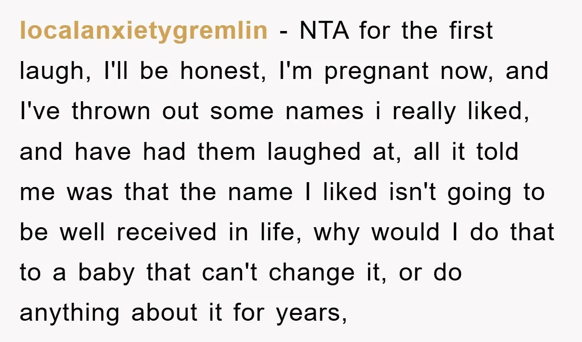 localanxietygremlin − NTA for the first laugh, I'll be honest, I'm pregnant now, and I've thrown out some names i really liked, and have had them laughed at, all it...