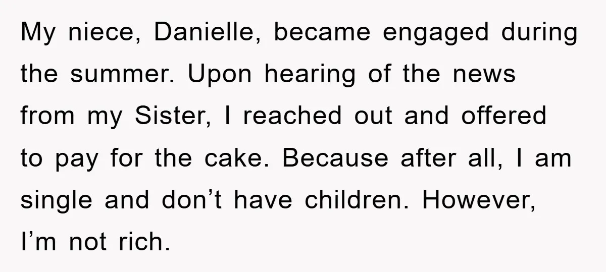 My niece, Danielle, became engaged during the summer. Upon hearing of the news from my Sister, I reached out and offered to pay for the cake. Because after all, I...