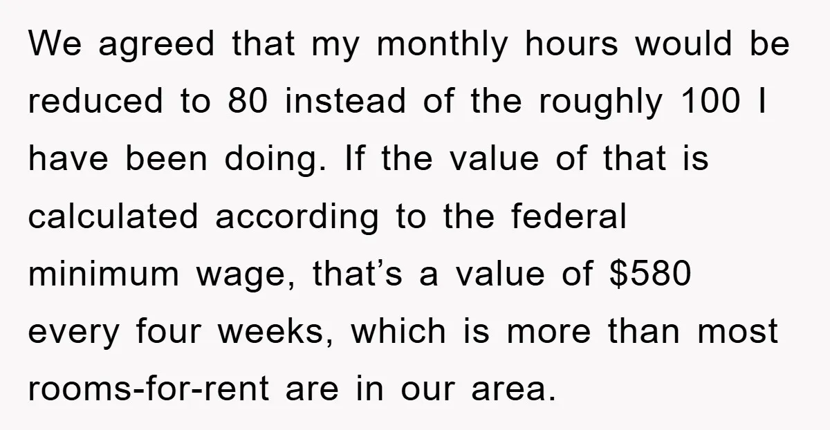 We agreed that my monthly hours would be reduced to 80 instead of the roughly 100 I have been doing. If the value of that is calculated according to the...