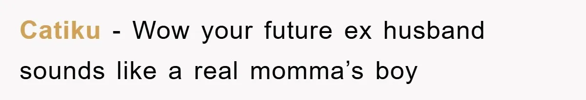 Catiku − Wow your future ex husband sounds like a real momma’s boy