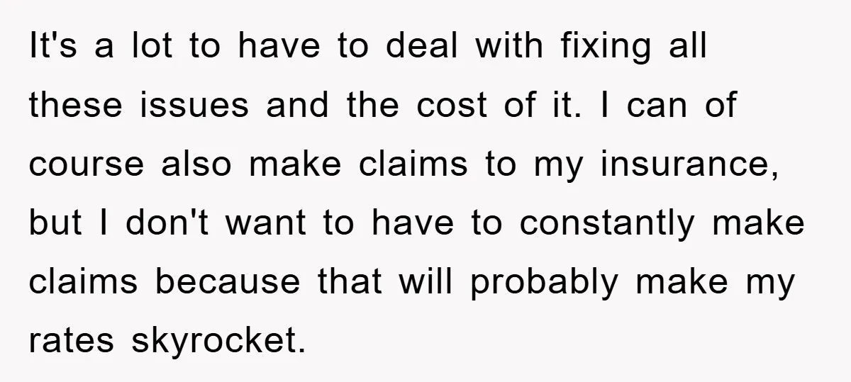 It's a lot to have to deal with fixing all these issues and the cost of it. I can of course also make claims to my insurance, but I don't...