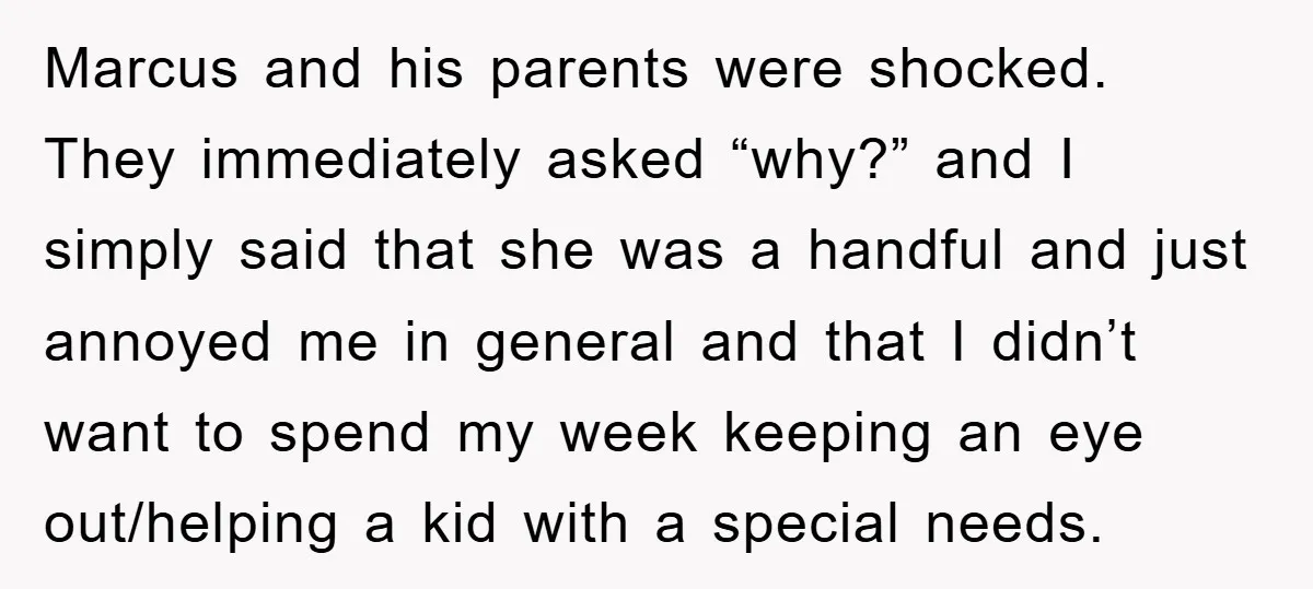 Marcus and his parents were shocked. They immediately asked “why?” and I simply said that she was a handful and just annoyed me in general and that I didn’t want...