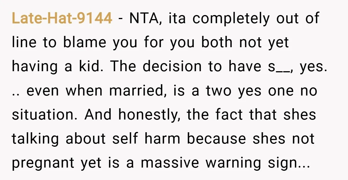 Late-Hat-9144 − NTA, ita completely out of line to blame you for you both not yet having a kid. The decision to have s__, yes. .. even when married, is...