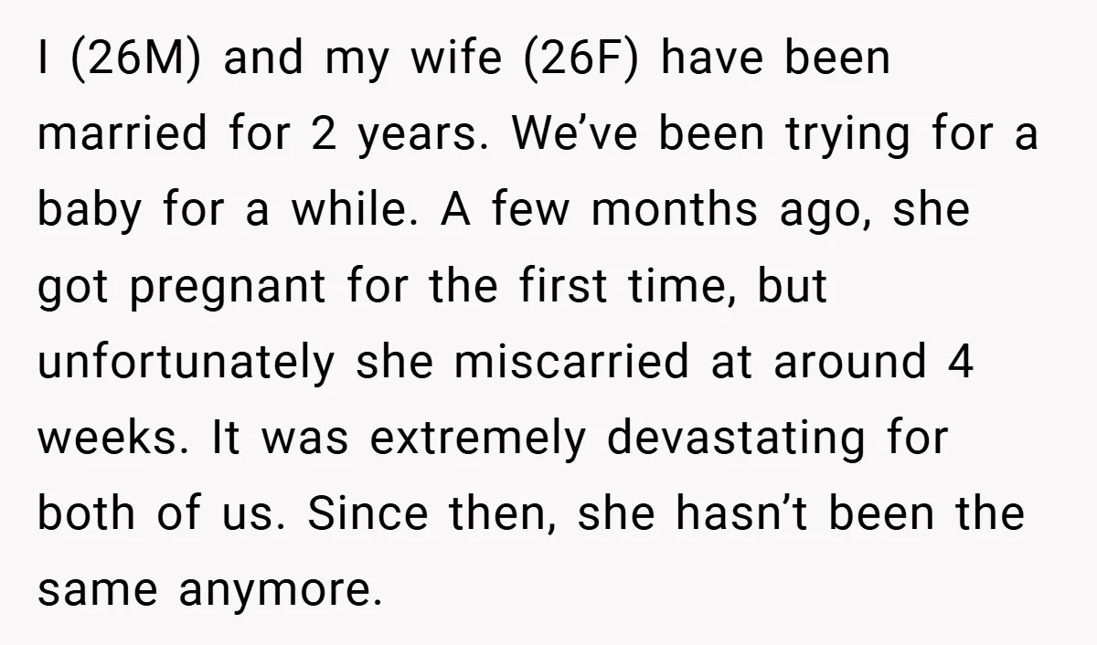 I (26M) and my wife (26F) have been married for 2 years. We’ve been trying for a baby for a while. A few months ago, she got pregnant for the...