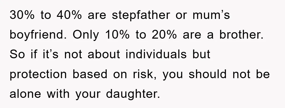 30% to 40% are stepfather or mum’s boyfriend. Only 10% to 20% are a brother. So if it’s not about individuals but protection based on risk, you should not be...