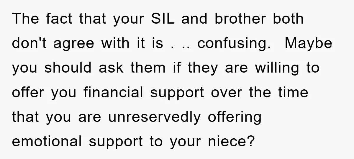 The fact that your SIL and brother both don't agree with it is . .. confusing. Maybe you should ask them if they are willing to offer you financial support...