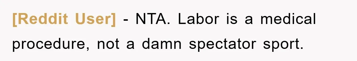 [Reddit User] − NTA. Labor is a medical procedure, not a damn spectator sport.