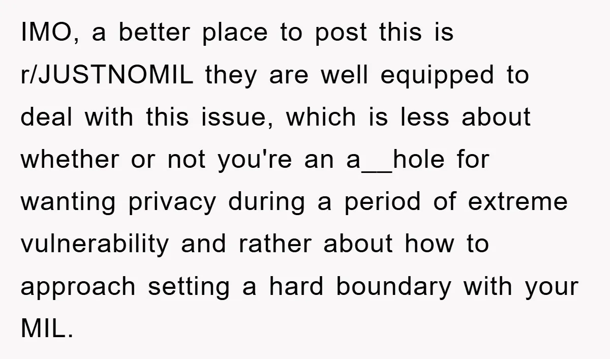 IMO, a better place to post this is r/JUSTNOMIL they are well equipped to deal with this issue, which is less about whether or not you're an a__hole for wanting...