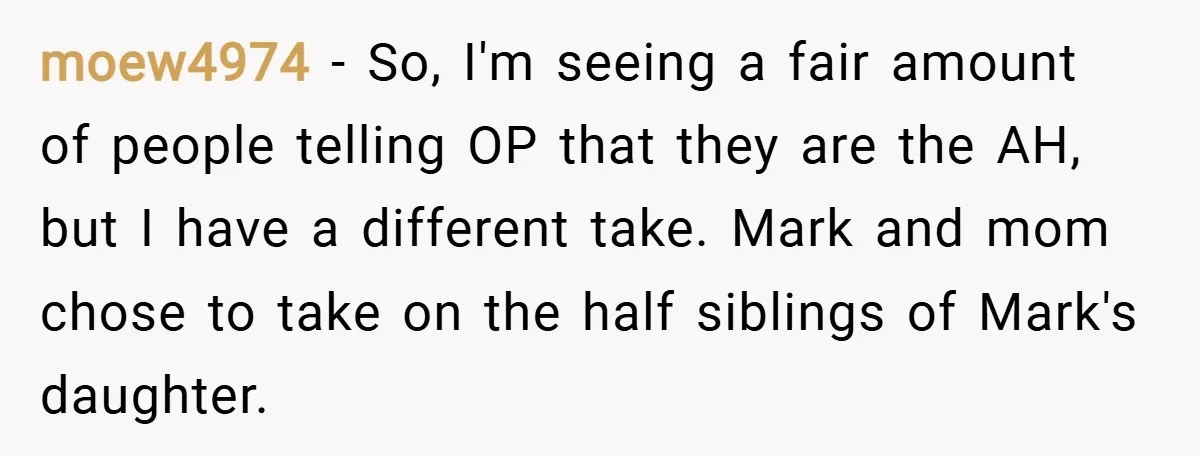 moew4974 − So, I'm seeing a fair amount of people telling OP that they are the AH, but I have a different take. Mark and mom chose to take on...