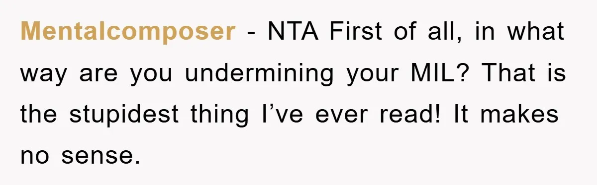 Mentalcomposer − NTA First of all, in what way are you undermining your MIL? That is the stupidest thing I’ve ever read! It makes no sense.
