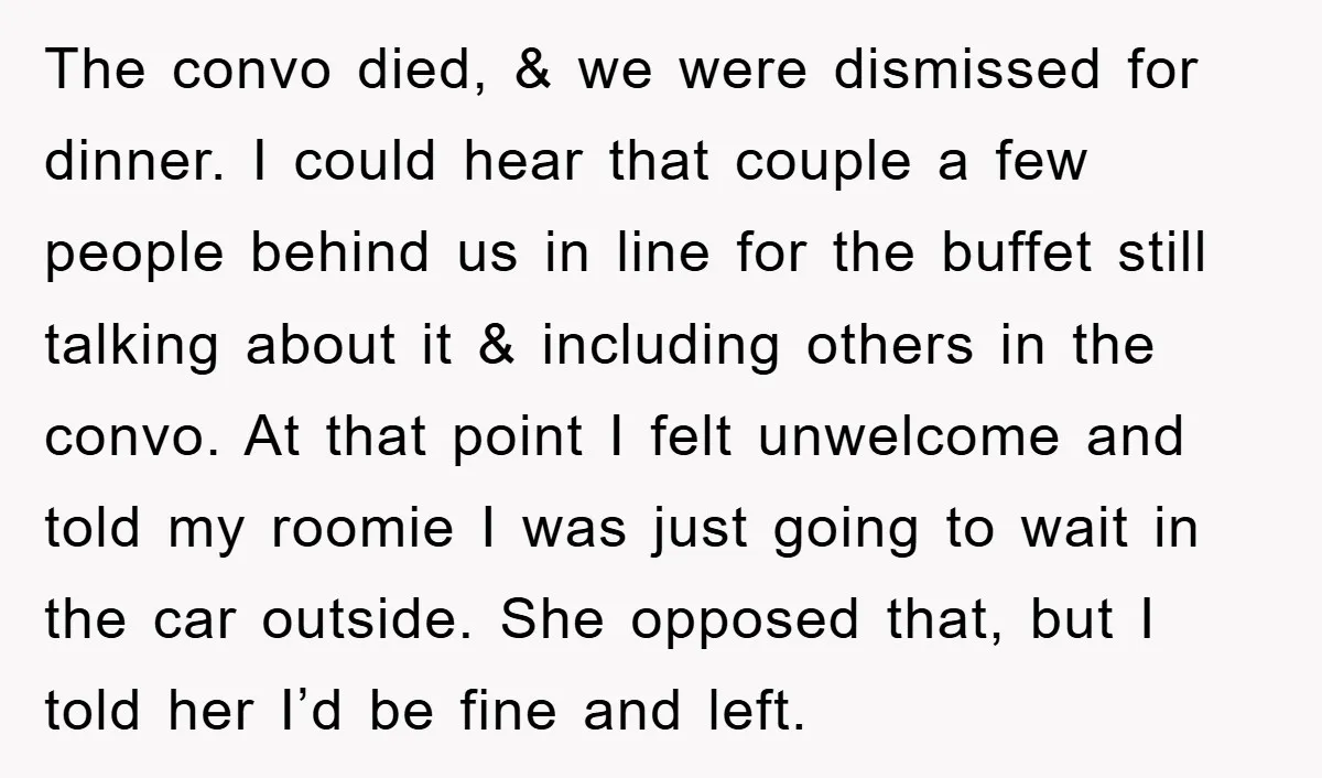 The convo died, & we were dismissed for dinner. I could hear that couple a few people behind us in line for the buffet still talking about it & including...