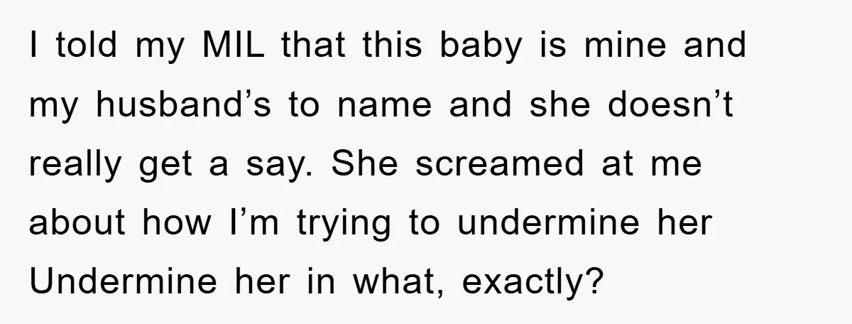 I told my MIL that this baby is mine and my husband’s to name and she doesn’t really get a say. She screamed at me about how I’m trying to...