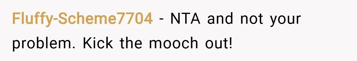 Fluffy-Scheme7704 − NTA and not your problem. Kick the mooch out!