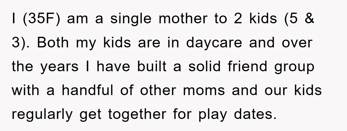 I (35F) am a single mother to 2 kids (5 & 3). Both my kids are in daycare and over the years I have built a solid friend group with...