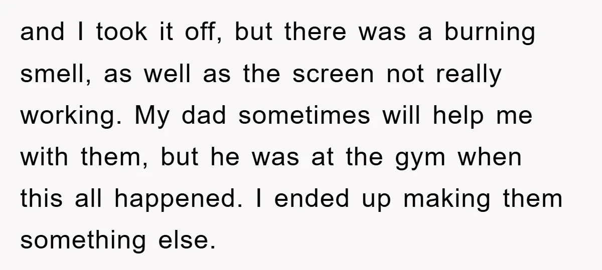 and I took it off, but there was a burning smell, as well as the screen not really working. My dad sometimes will help me with them, but he was...
