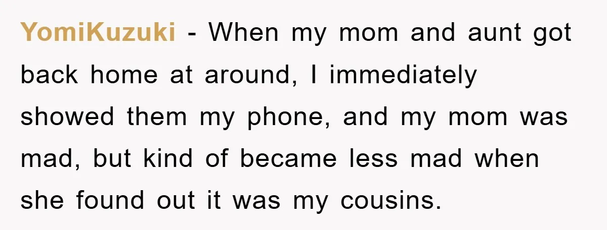 YomiKuzuki − When my mom and aunt got back home at around, I immediately showed them my phone, and my mom was mad, but kind of became less mad when...