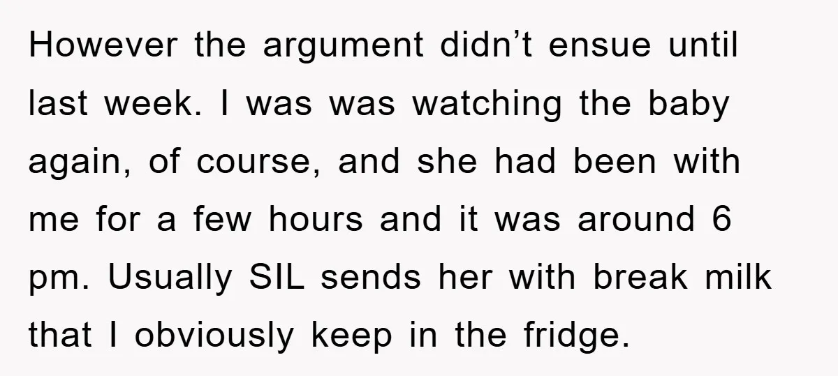 However the argument didn’t ensue until last week. I was was watching the baby again, of course, and she had been with me for a few hours and it was...