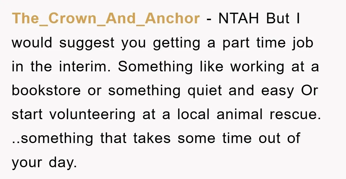 The_Crown_And_Anchor − NTAH But I would suggest you getting a part time job in the interim. Something like working at a bookstore or something quiet and easy Or start volunteering...