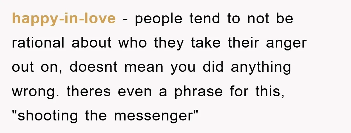 happy-in-love − people tend to not be rational about who they take their anger out on, doesnt mean you did anything wrong. theres even a phrase for this, "shooting the...