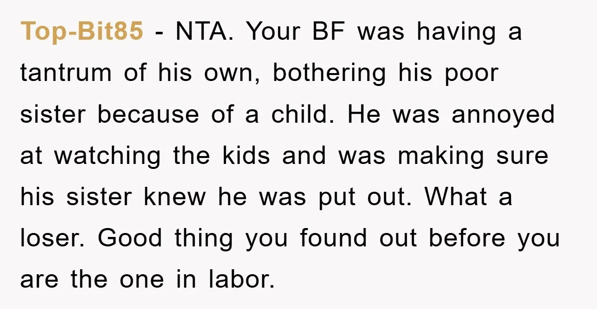 Top-Bit85 − NTA. Your BF was having a tantrum of his own, bothering his poor sister because of a child. He was annoyed at watching the kids and was making...