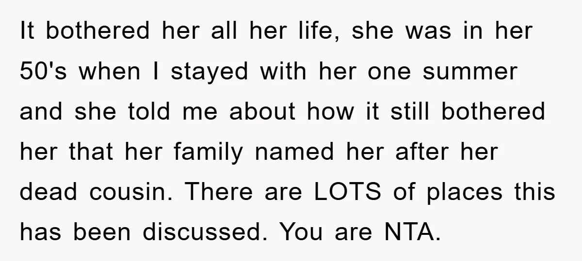 It bothered her all her life, she was in her 50's when I stayed with her one summer and she told me about how it still bothered her that her...