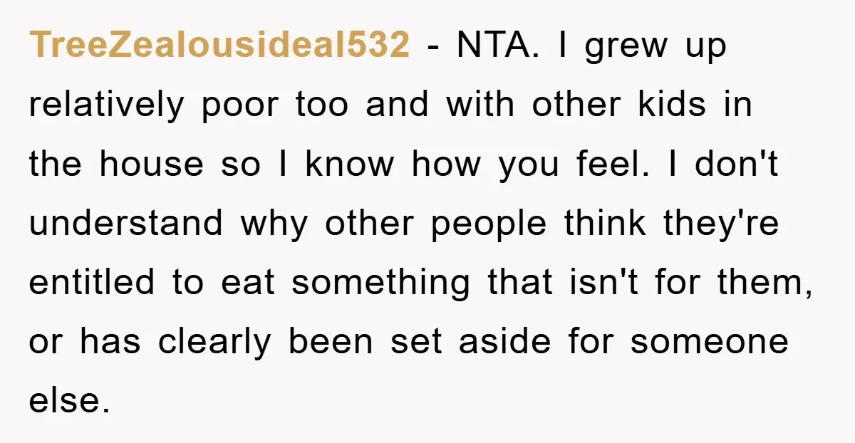 TreeZealousideal532 − NTA. I grew up relatively poor too and with other kids in the house so I know how you feel. I don't understand why other people think they're...