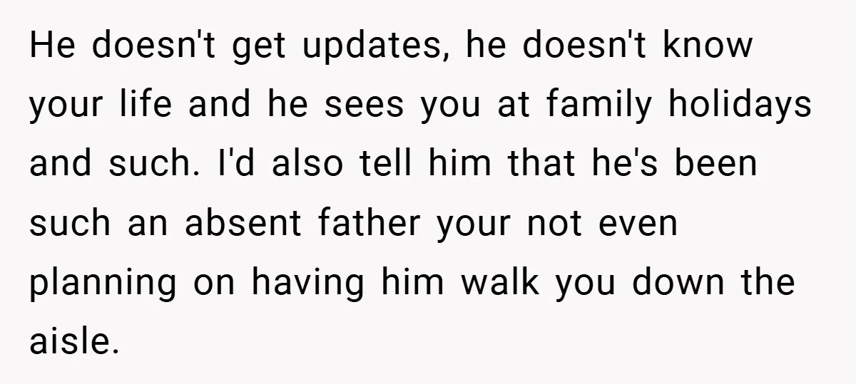 He doesn't get updates, he doesn't know your life and he sees you at family holidays and such. I'd also tell him that he's been such an absent father your...