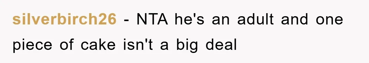 silverbirch26 − NTA he's an adult and one piece of cake isn't a big deal
