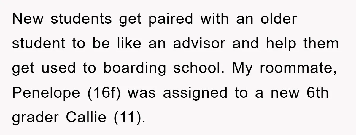 New students get paired with an older student to be like an advisor and help them get used to boarding school. My roommate, Penelope (16f) was assigned to a new...