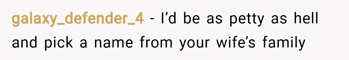 galaxy_defender_4 − I’d be as petty as hell and pick a name from your wife’s family