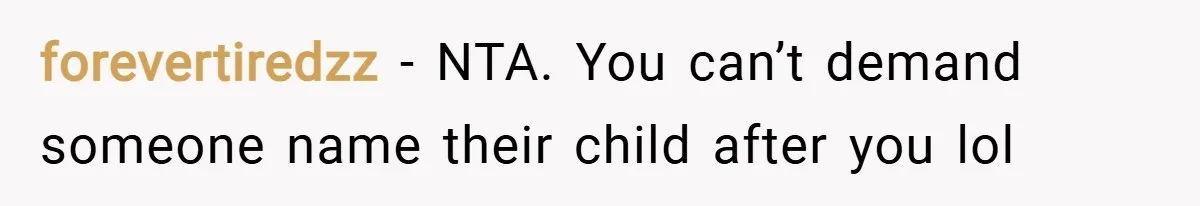 forevertiredzz − NTA. You can’t demand someone name their child after you lol