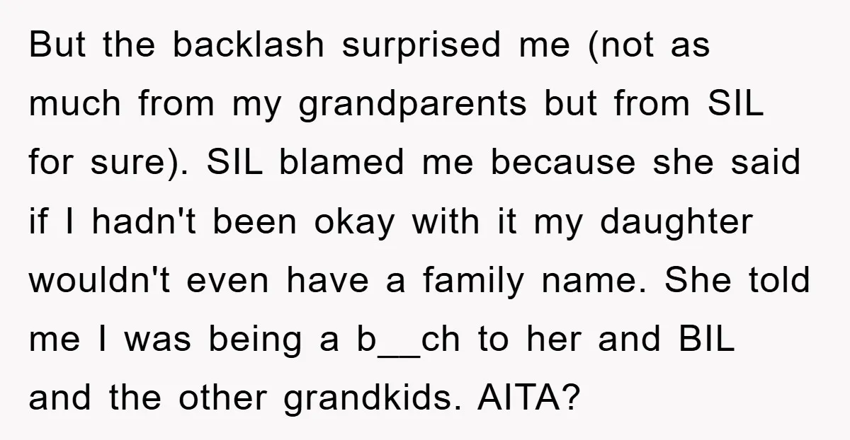 But the backlash surprised me (not as much from my grandparents but from SIL for sure). SIL blamed me because she said if I hadn't been okay with it my...