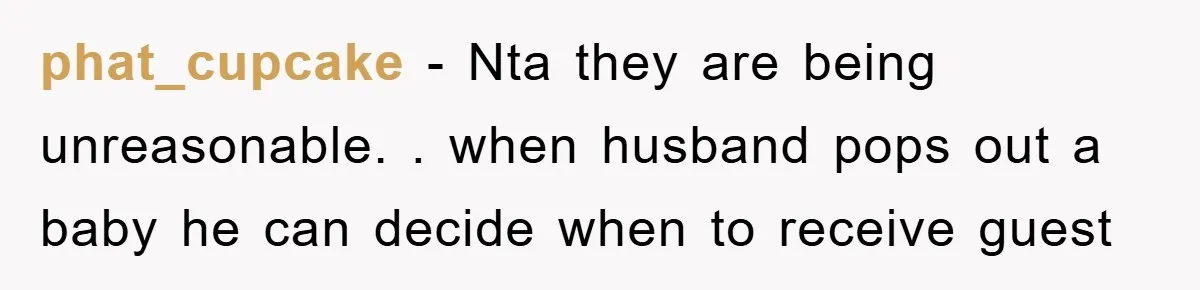 phat_cupcake − Nta they are being unreasonable. . when husband pops out a baby he can decide when to receive guest