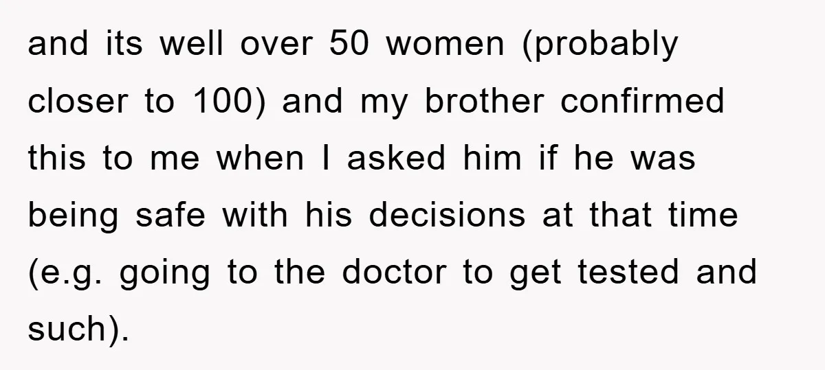 and its well over 50 women (probably closer to 100) and my brother confirmed this to me when I asked him if he was being safe with his decisions at...