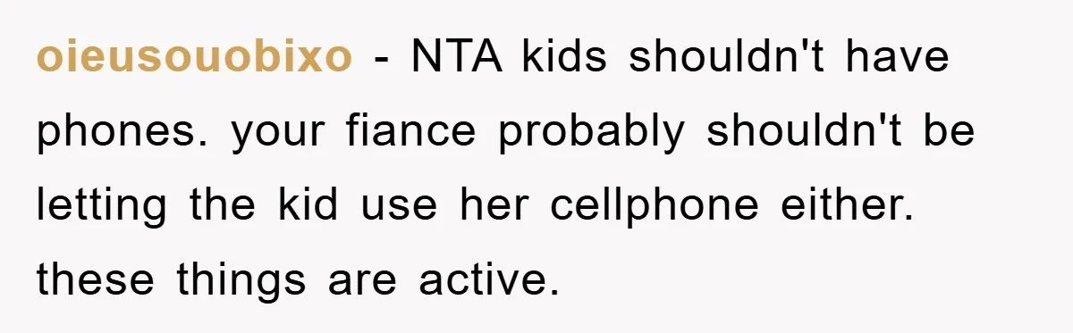 oieusouobixo - NTA kids shouldn't have phones. your fiance probably shouldn't be letting the kid use her cellphone either. these things are active.