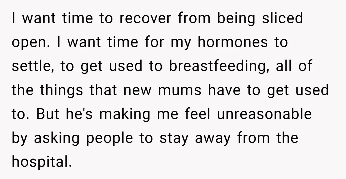 I want time to recover from being sliced open. I want time for my hormones to settle, to get used to breastfeeding, all of the things that new mums have...