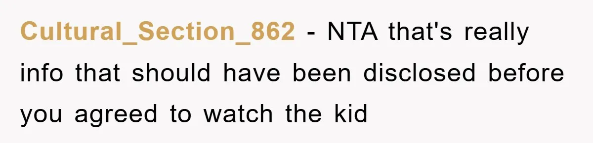 Cultural_Section_862 − NTA that's really info that should have been disclosed before you agreed to watch the kid