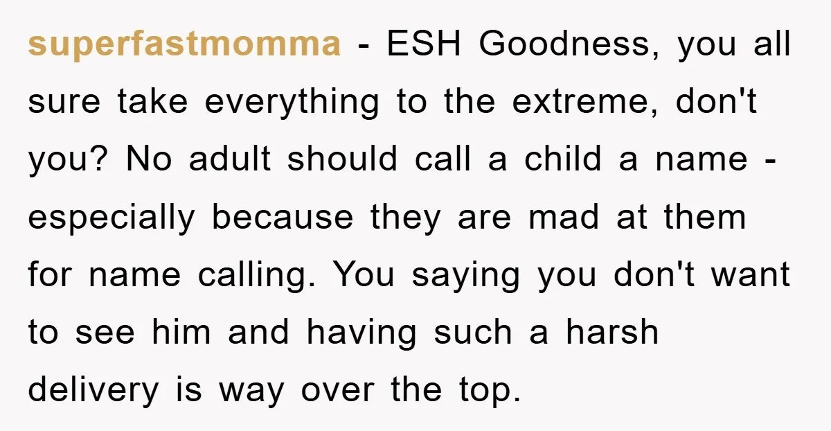 superfastmomma − ESH Goodness, you all sure take everything to the extreme, don't you? No adult should call a child a name - especially because they are mad at them...