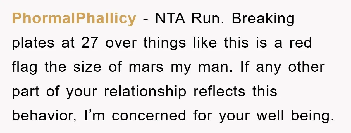 PhormalPhallicy − NTA Run. Breaking plates at 27 over things like this is a red flag the size of mars my man. If any other part of your relationship reflects...
