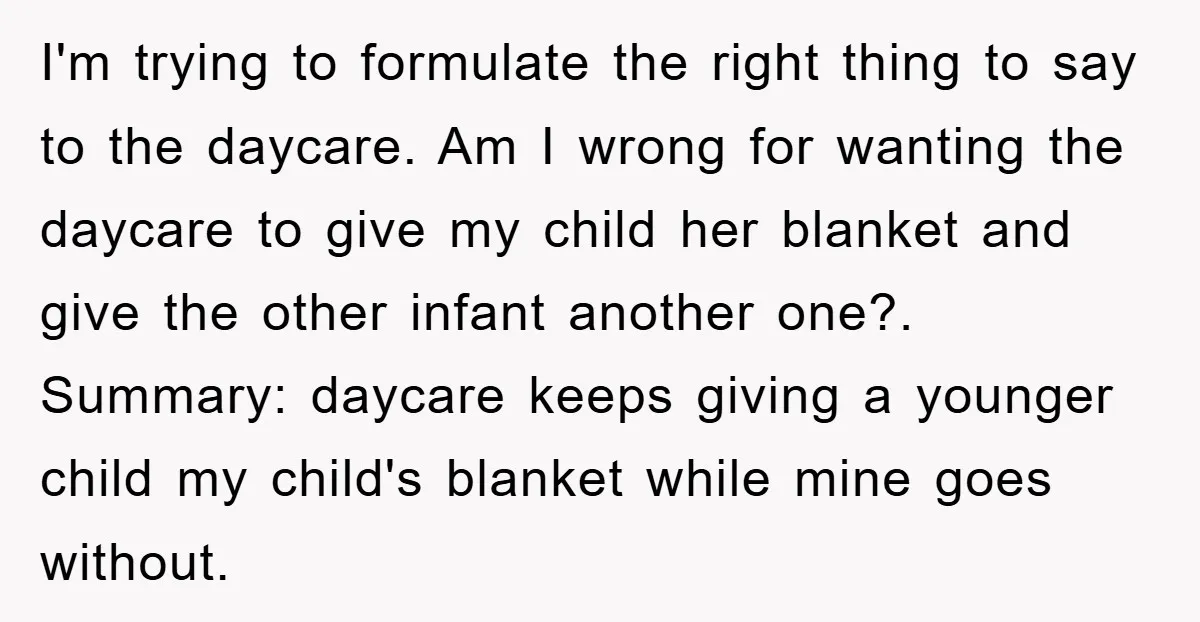 I'm trying to formulate the right thing to say to the daycare. Am I wrong for wanting the daycare to give my child her blanket and give the other infant...