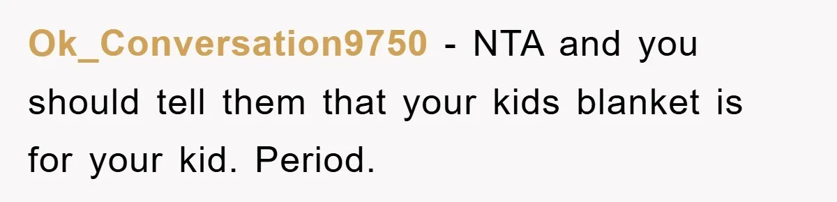Ok_Conversation9750 − NTA and you should tell them that your kids blanket is for your kid. Period.