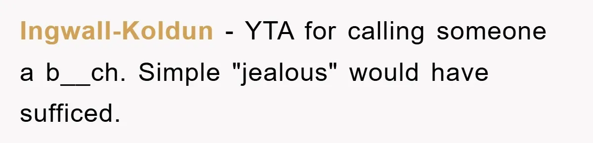 Ingwall-Koldun − YTA for calling someone a b__ch. Simple "jealous" would have sufficed.