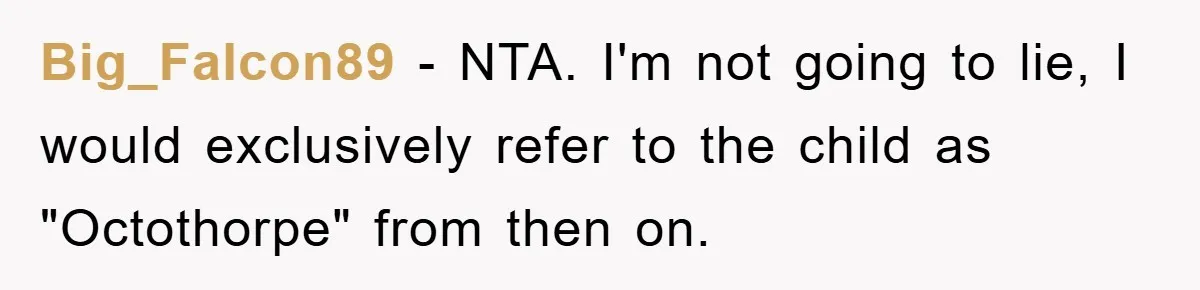 Big_Falcon89 − NTA. I'm not going to lie, I would exclusively refer to the child as "Octothorpe" from then on.