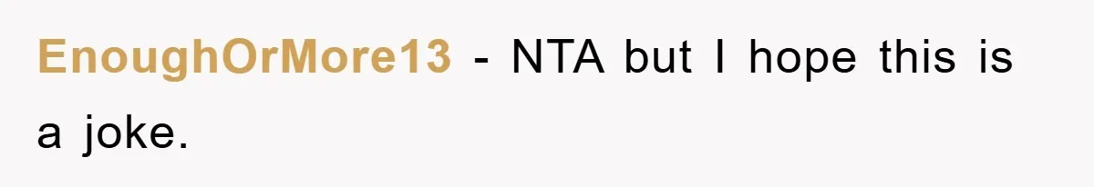 EnoughOrMore13 − NTA but I hope this is a joke.