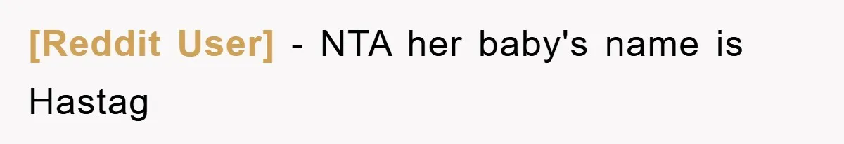 [Reddit User] − NTA her baby's name is Hastag